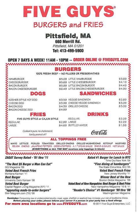 five guys burgers & fries menu|Our Menu